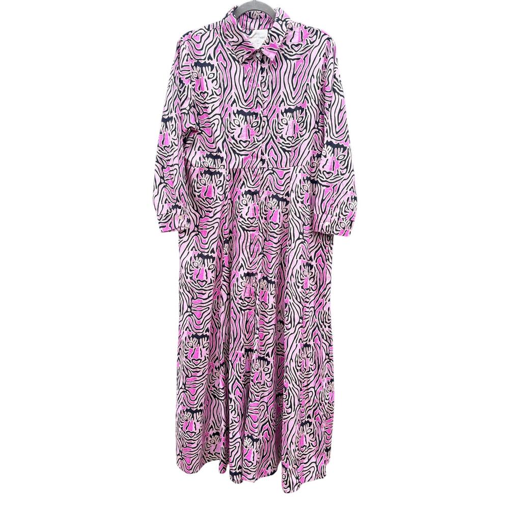 Guadalupe Design Luciana Tiger Midi Shirt Dress Pink Small S
